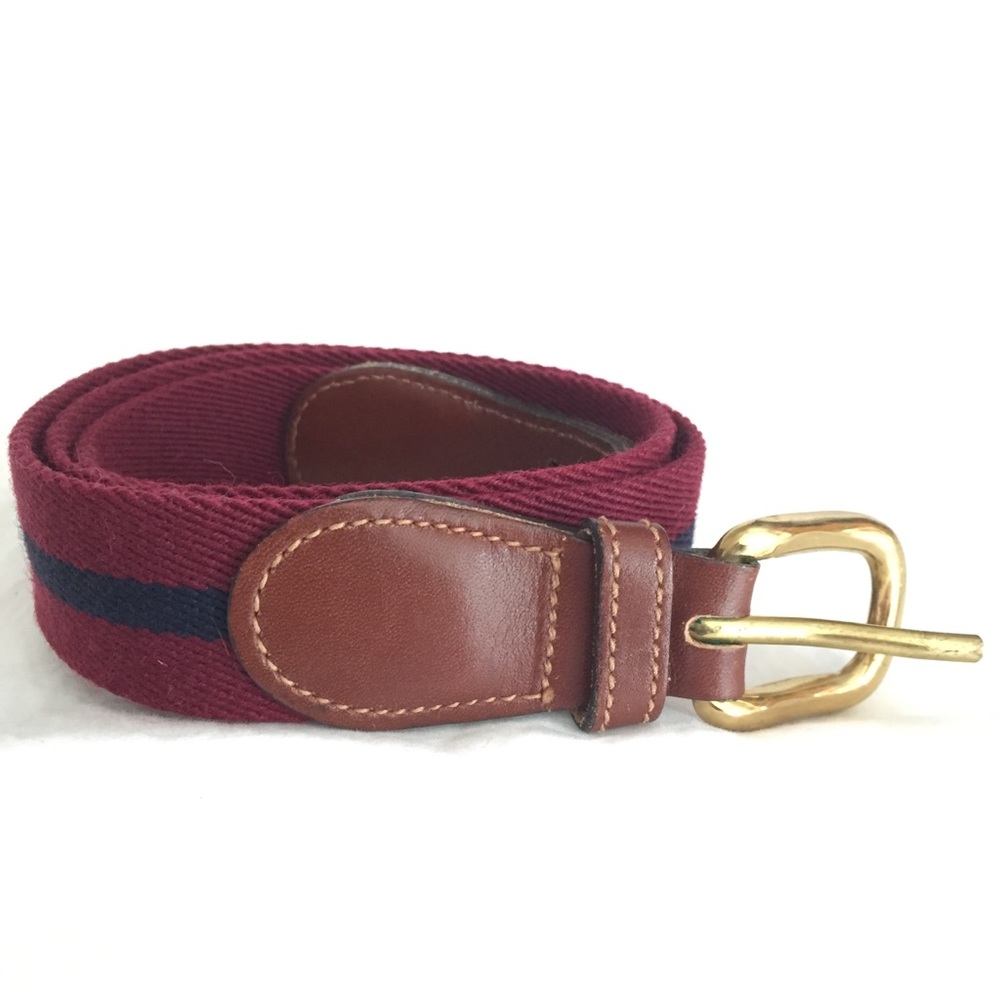 Maroon Navy Striped Brass Buckle Wool Belt